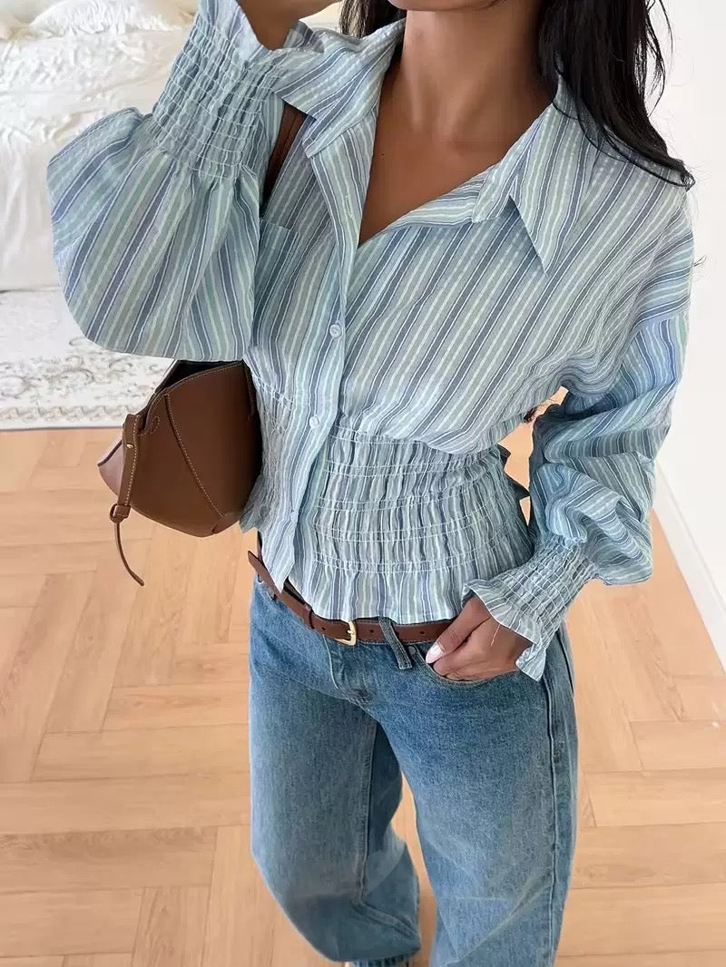 Lumi - Striped Smocked Shirt