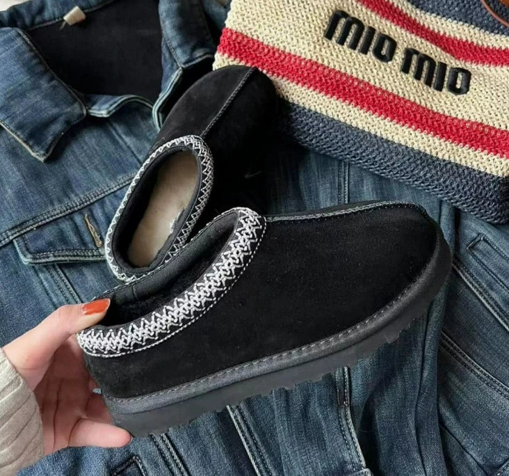 Lou - Suede Fur Slipper - Black
