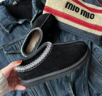 Lou - Suede Fur Slipper - Black