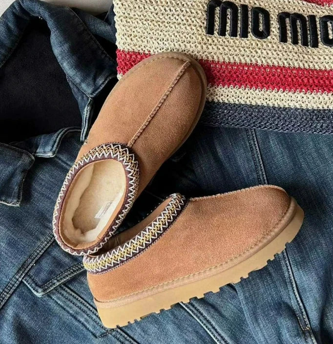 Lou - Suede Fur Slipper - Camel
