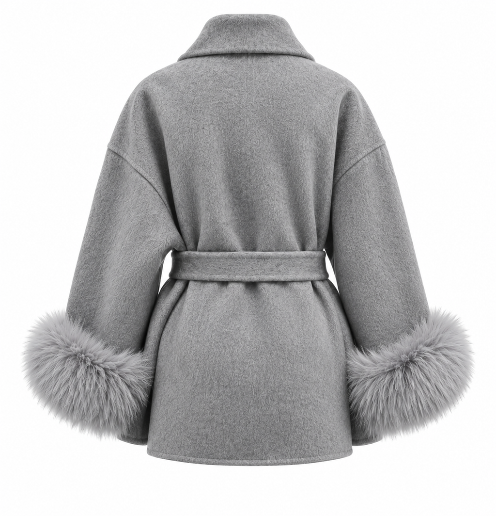 Kaya - Faux Fur Cuff Wrap Coat