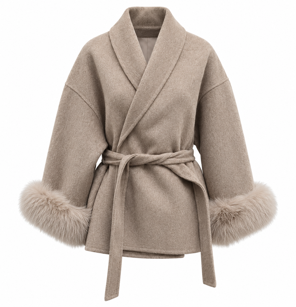 Kaya - Faux Fur Cuff Wrap Coat