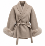 Kaya - Faux Fur Cuff Wrap Coat