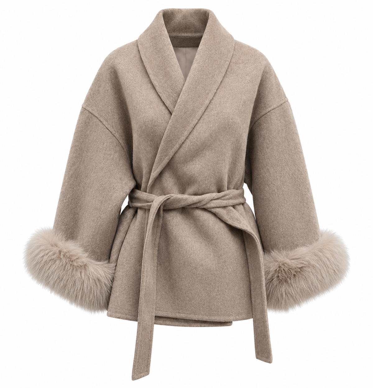 Kaya - Faux Fur Cuff Wrap Coat