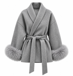 Kaya - Faux Fur Cuff Wrap Coat