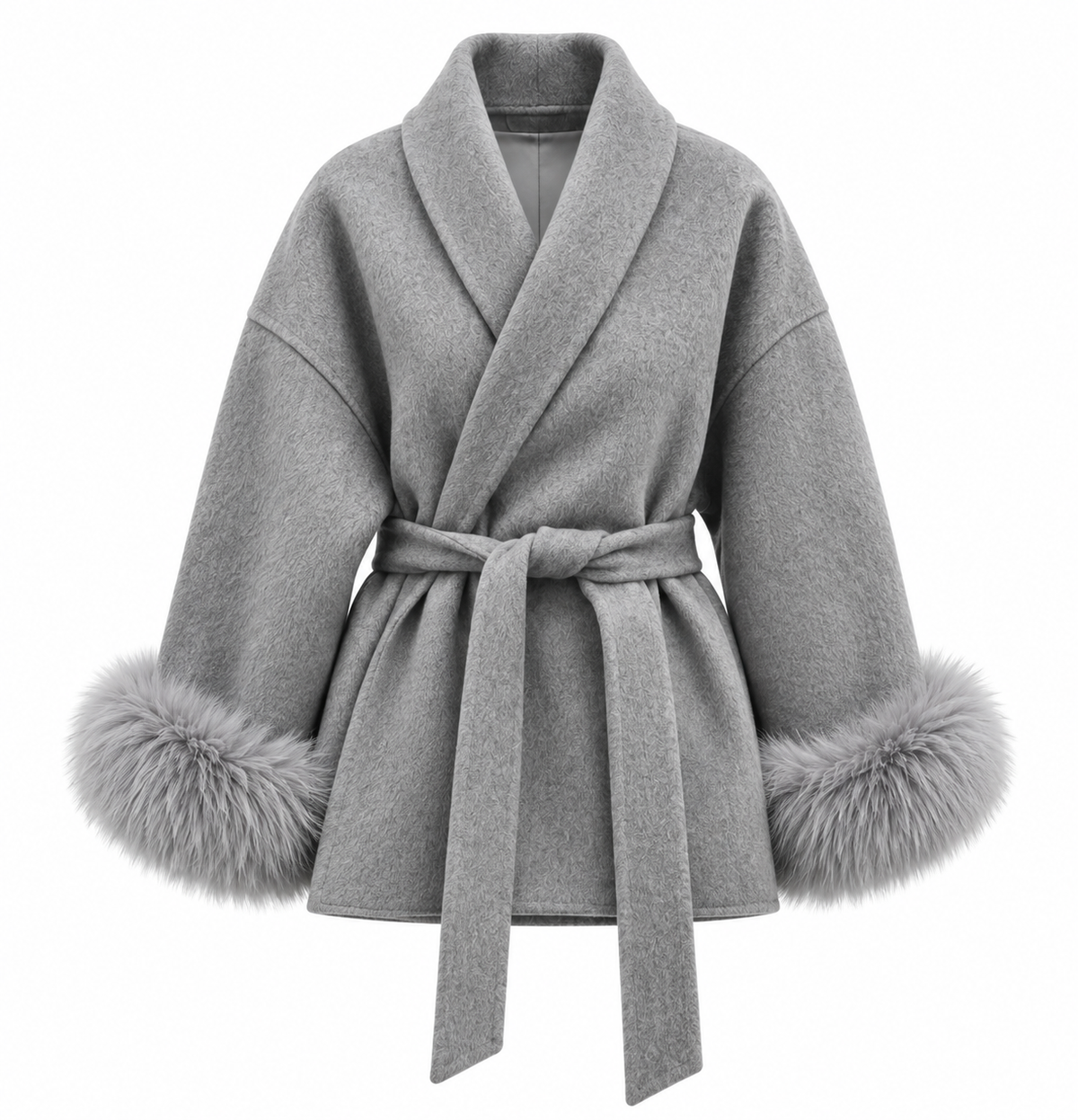 Kaya - Faux Fur Cuff Wrap Coat
